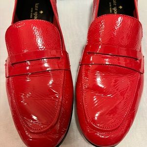 KATE SPADE NY LOVED GENEVIEVE CRINKLED PATENT LEATHER MARASCHINO RED LOAFERS